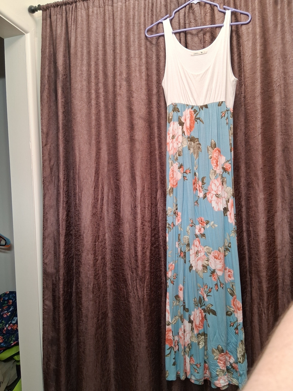 Beachcoco maternity White and Light Blue Floral Maxi Tank Dress
